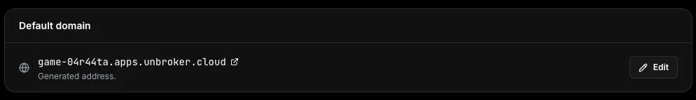 The Default domain card with the generated address and an Edit button